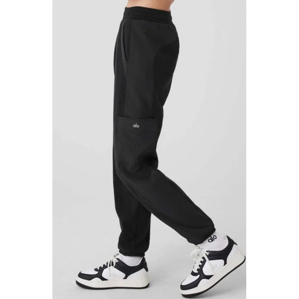 Alo Polar Fleece Wintry Mix Pant Black High-Rise Waist Fleece Fuzzy Warm Joggers